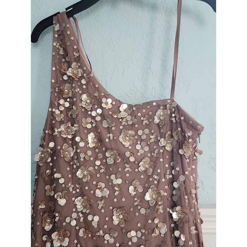 Adrianna Papell 3D Floral Hand-Beaded One-Shoulder NWT Gown In Moonscape Sz 10 - Picture 2 of 5